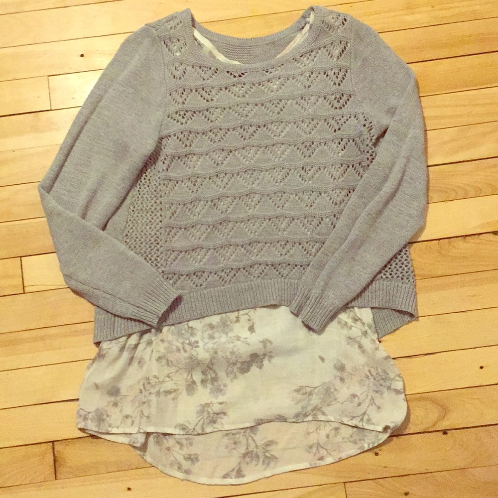 Pointelle Mock-Layer Sweater